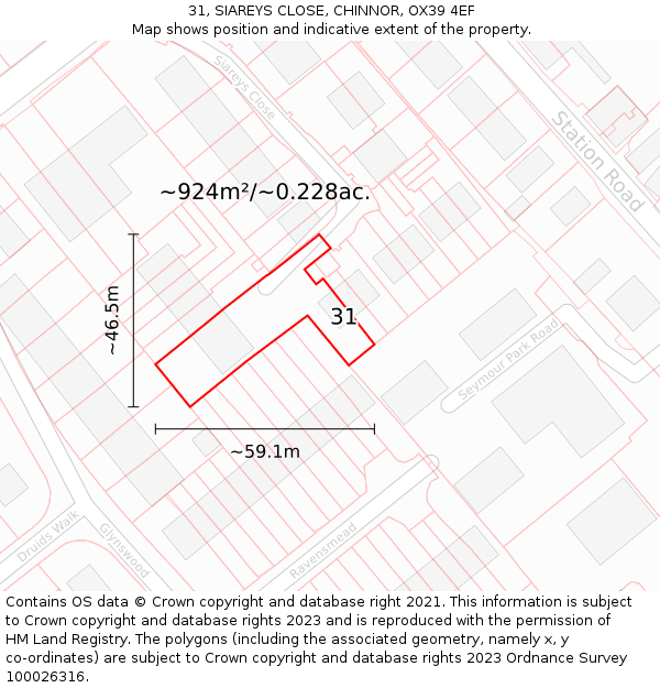 31, SIAREYS CLOSE, CHINNOR, OX39 4EF: Plot and title map