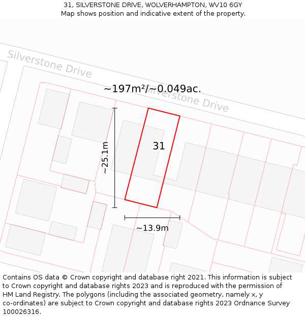 31, SILVERSTONE DRIVE, WOLVERHAMPTON, WV10 6GY: Plot and title map