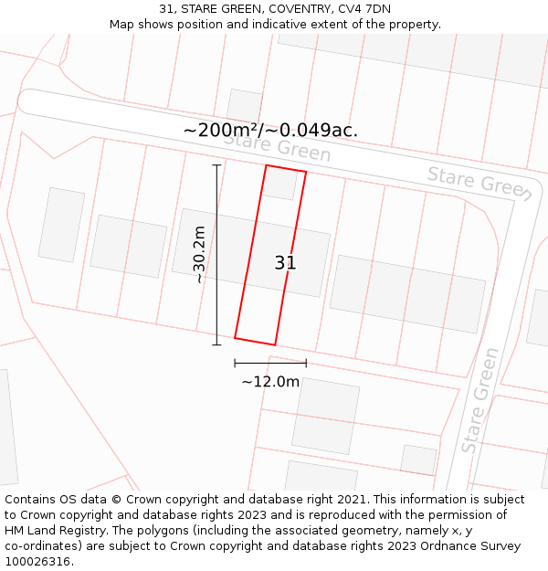 31, STARE GREEN, COVENTRY, CV4 7DN: Plot and title map
