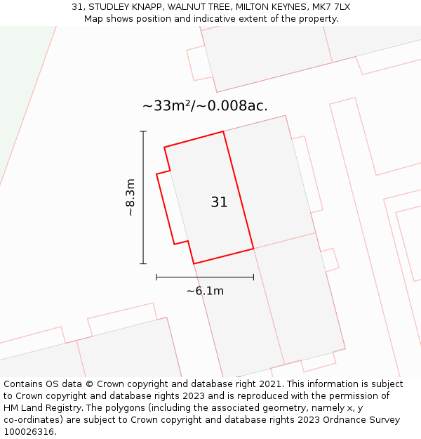 31, STUDLEY KNAPP, WALNUT TREE, MILTON KEYNES, MK7 7LX: Plot and title map