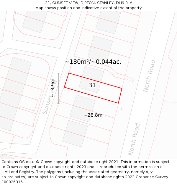 31, SUNSET VIEW, DIPTON, STANLEY, DH9 9LA: Plot and title map