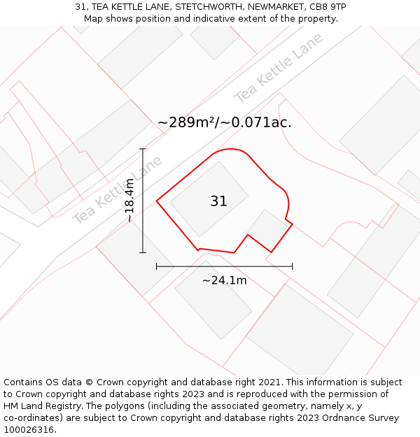 31, TEA KETTLE LANE, STETCHWORTH, NEWMARKET, CB8 9TP: Plot and title map