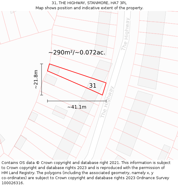 31, THE HIGHWAY, STANMORE, HA7 3PL: Plot and title map
