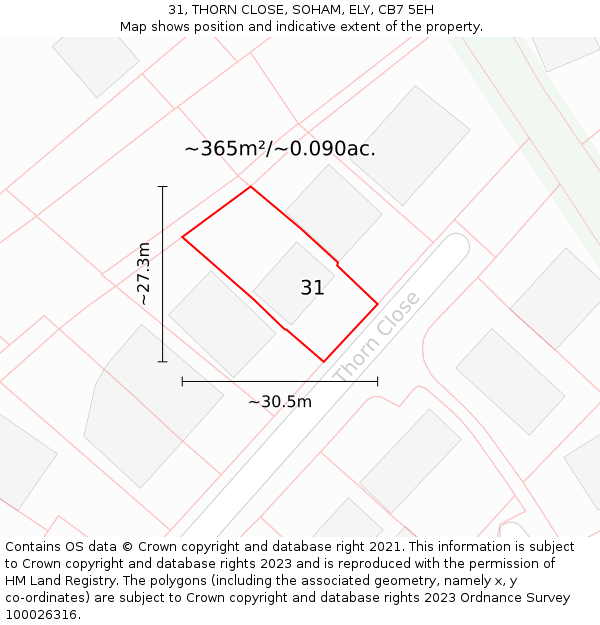 31, THORN CLOSE, SOHAM, ELY, CB7 5EH: Plot and title map