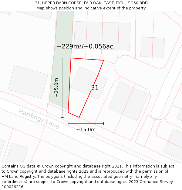 31, UPPER BARN COPSE, FAIR OAK, EASTLEIGH, SO50 8DB: Plot and title map