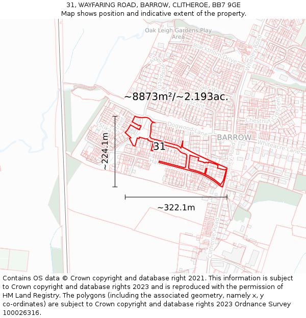 31, WAYFARING ROAD, BARROW, CLITHEROE, BB7 9GE: Plot and title map