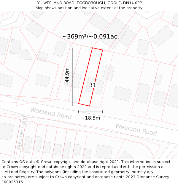 31, WEELAND ROAD, EGGBOROUGH, GOOLE, DN14 0PP: Plot and title map