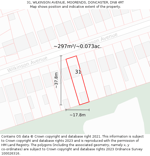 31, WILKINSON AVENUE, MOORENDS, DONCASTER, DN8 4RT: Plot and title map