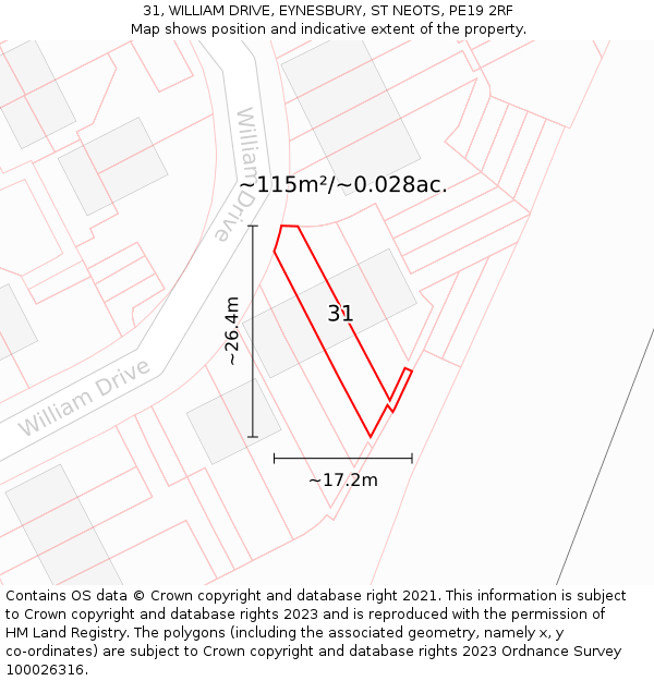 31, WILLIAM DRIVE, EYNESBURY, ST NEOTS, PE19 2RF: Plot and title map