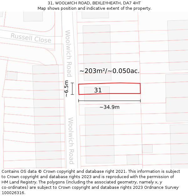 31, WOOLWICH ROAD, BEXLEYHEATH, DA7 4HT: Plot and title map
