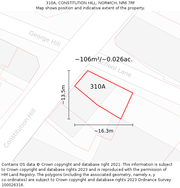 310A, CONSTITUTION HILL, NORWICH, NR6 7RF: Plot and title map