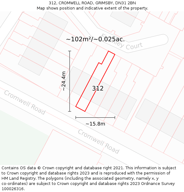 312, CROMWELL ROAD, GRIMSBY, DN31 2BN: Plot and title map