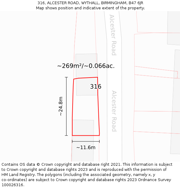 316, ALCESTER ROAD, WYTHALL, BIRMINGHAM, B47 6JR: Plot and title map