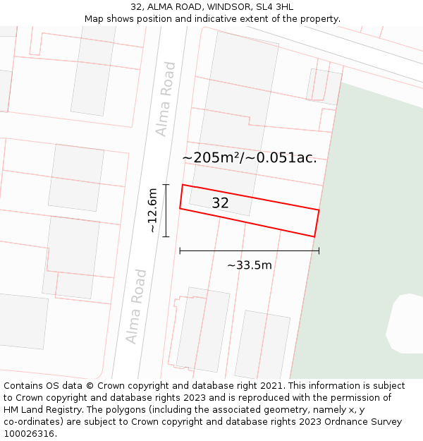 32, ALMA ROAD, WINDSOR, SL4 3HL: Plot and title map