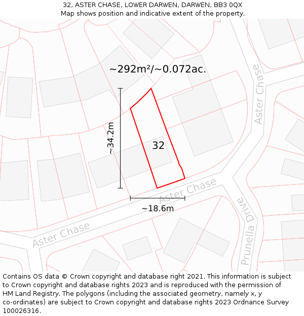 32, ASTER CHASE, LOWER DARWEN, DARWEN, BB3 0QX: Plot and title map