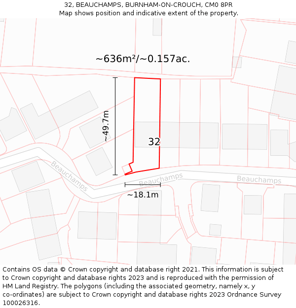 32, BEAUCHAMPS, BURNHAM-ON-CROUCH, CM0 8PR: Plot and title map