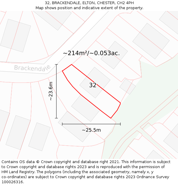32, BRACKENDALE, ELTON, CHESTER, CH2 4PH: Plot and title map