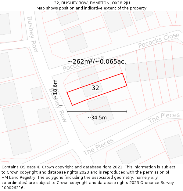 32, BUSHEY ROW, BAMPTON, OX18 2JU: Plot and title map
