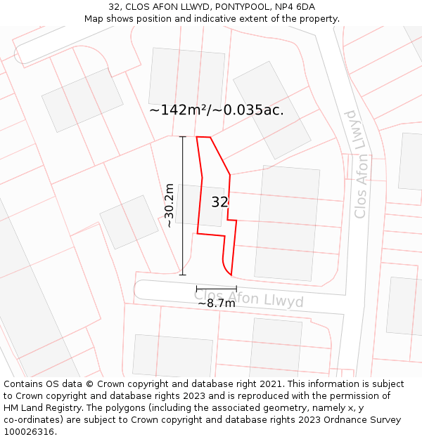 32, CLOS AFON LLWYD, PONTYPOOL, NP4 6DA: Plot and title map