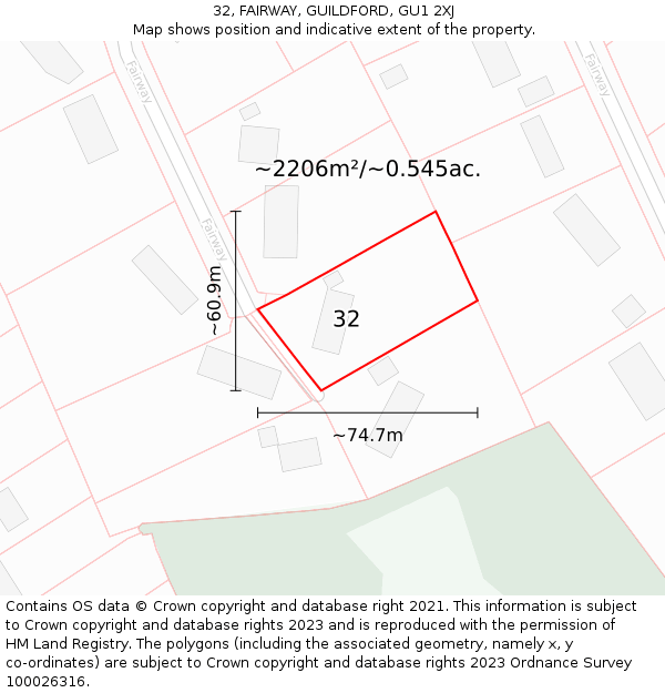 32, FAIRWAY, GUILDFORD, GU1 2XJ: Plot and title map