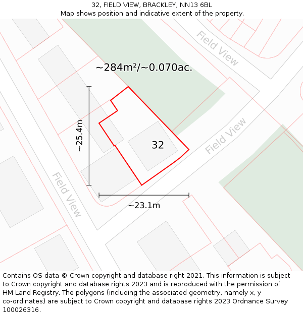 32, FIELD VIEW, BRACKLEY, NN13 6BL: Plot and title map