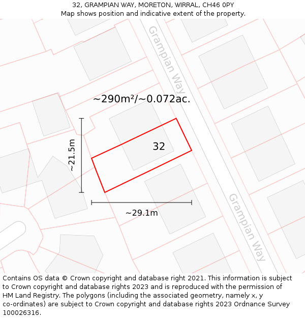 32, GRAMPIAN WAY, MORETON, WIRRAL, CH46 0PY: Plot and title map