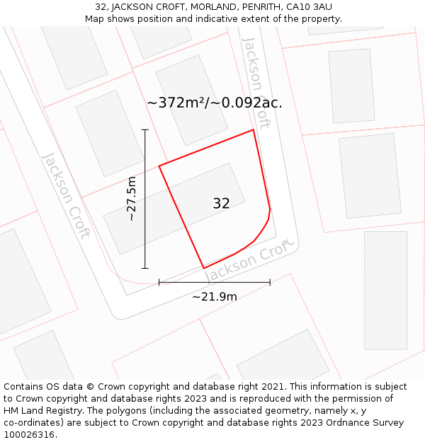 32, JACKSON CROFT, MORLAND, PENRITH, CA10 3AU: Plot and title map