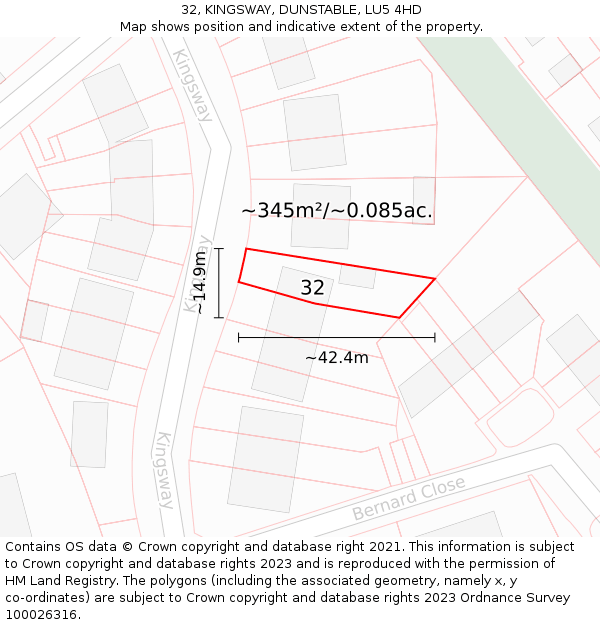 32, KINGSWAY, DUNSTABLE, LU5 4HD: Plot and title map