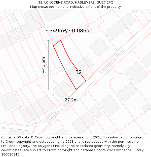 32, LONGDENE ROAD, HASLEMERE, GU27 2PQ: Plot and title map