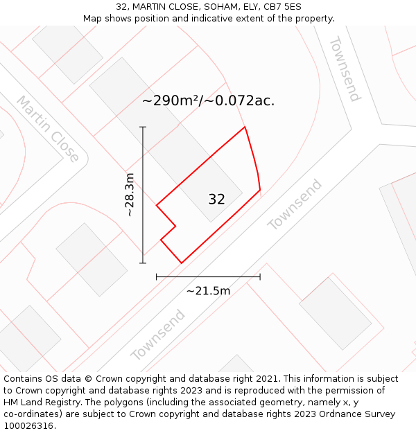 32, MARTIN CLOSE, SOHAM, ELY, CB7 5ES: Plot and title map