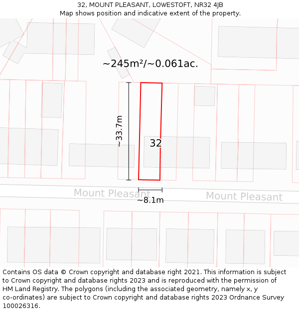 32, MOUNT PLEASANT, LOWESTOFT, NR32 4JB: Plot and title map