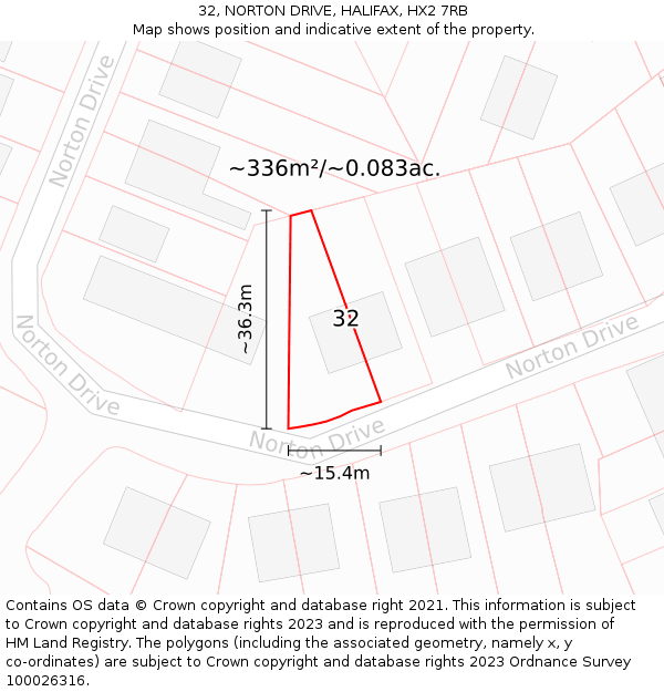 32, NORTON DRIVE, HALIFAX, HX2 7RB: Plot and title map