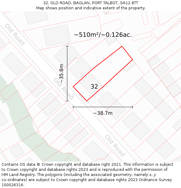 32, OLD ROAD, BAGLAN, PORT TALBOT, SA12 8TT: Plot and title map