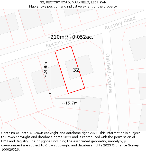 32, RECTORY ROAD, MARKFIELD, LE67 9WN: Plot and title map