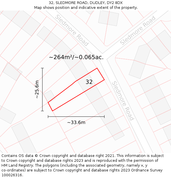 32, SLEDMORE ROAD, DUDLEY, DY2 8DX: Plot and title map