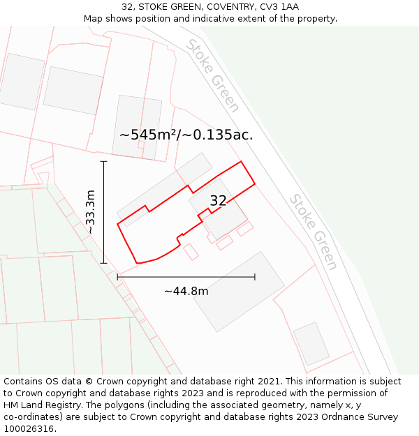 32, STOKE GREEN, COVENTRY, CV3 1AA: Plot and title map