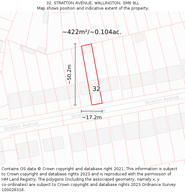 32, STRATTON AVENUE, WALLINGTON, SM6 9LL: Plot and title map