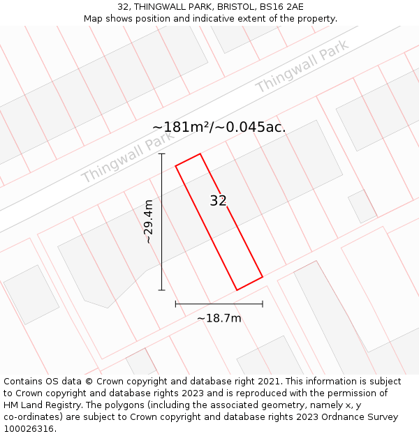 32, THINGWALL PARK, BRISTOL, BS16 2AE: Plot and title map