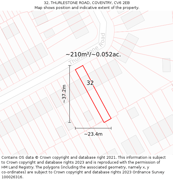 32, THURLESTONE ROAD, COVENTRY, CV6 2EB: Plot and title map