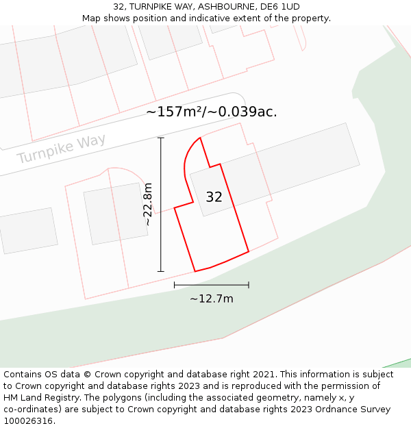 32, TURNPIKE WAY, ASHBOURNE, DE6 1UD: Plot and title map