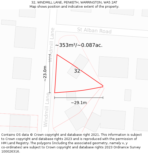 32, WINDMILL LANE, PENKETH, WARRINGTON, WA5 2AT: Plot and title map
