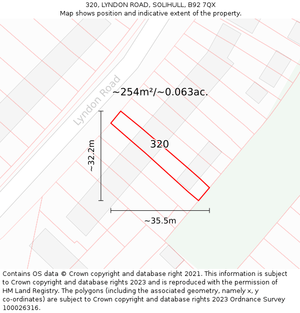 320, LYNDON ROAD, SOLIHULL, B92 7QX: Plot and title map