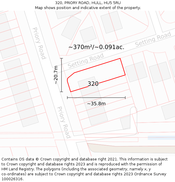 320, PRIORY ROAD, HULL, HU5 5RU: Plot and title map
