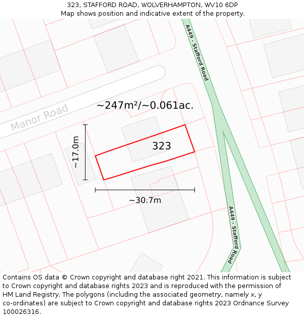 323, STAFFORD ROAD, WOLVERHAMPTON, WV10 6DP: Plot and title map