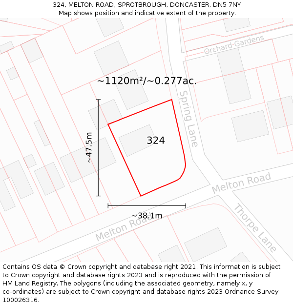 324, MELTON ROAD, SPROTBROUGH, DONCASTER, DN5 7NY: Plot and title map