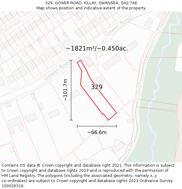 329, GOWER ROAD, KILLAY, SWANSEA, SA2 7AE: Plot and title map