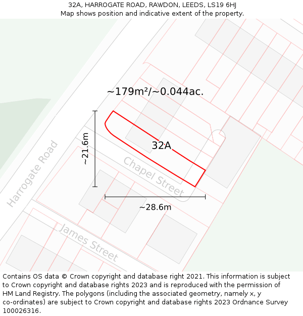 32A, HARROGATE ROAD, RAWDON, LEEDS, LS19 6HJ: Plot and title map