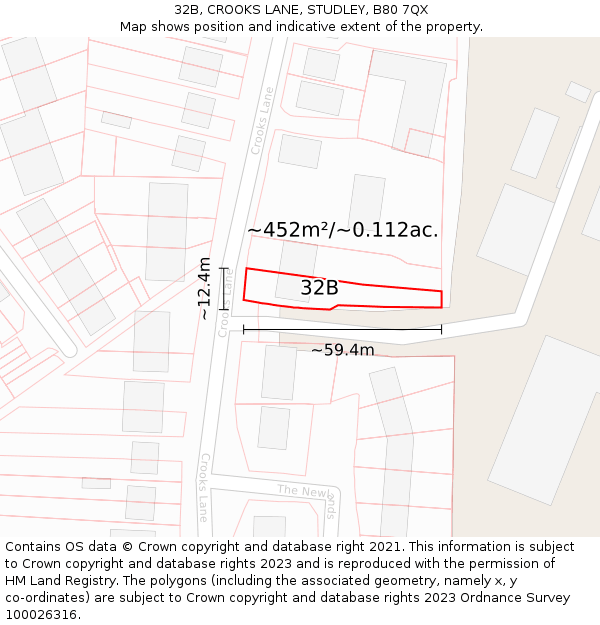 32B, CROOKS LANE, STUDLEY, B80 7QX: Plot and title map