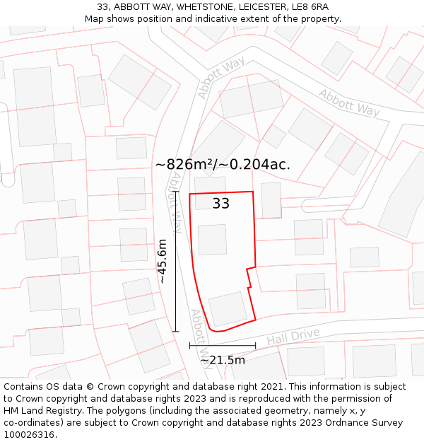 33, ABBOTT WAY, WHETSTONE, LEICESTER, LE8 6RA: Plot and title map