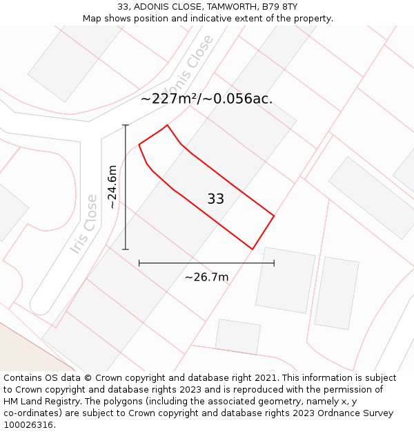 33, ADONIS CLOSE, TAMWORTH, B79 8TY: Plot and title map
